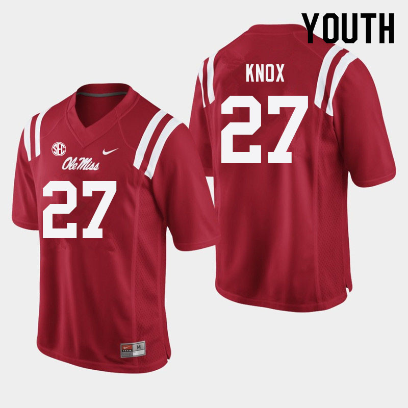 Youth #27 Jalen Knox Ole Miss Rebels College Football Jerseys Sale-Red - Click Image to Close